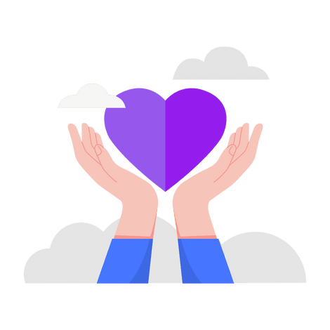 Hands holding a purple heart against a cloudy background, representing social impact and community commitment through scholarship programs