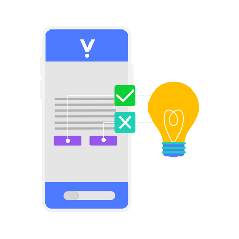 A simplified interface mockup with a lightbulb icon